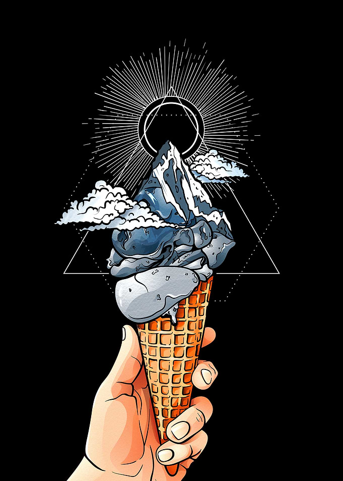 Mountain Ice Cream Cone Illustration