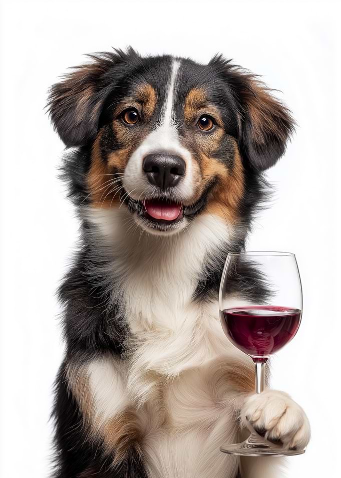 Miniature American Shepherd Dog with Wine Glass Portrait
