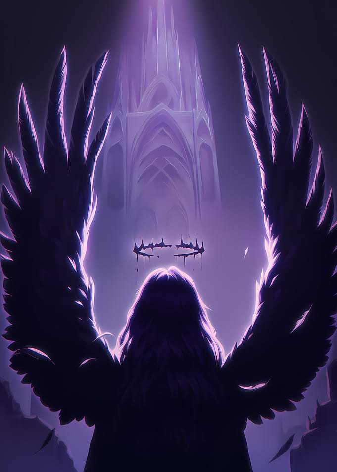 Dark Angel with Crown and Wings