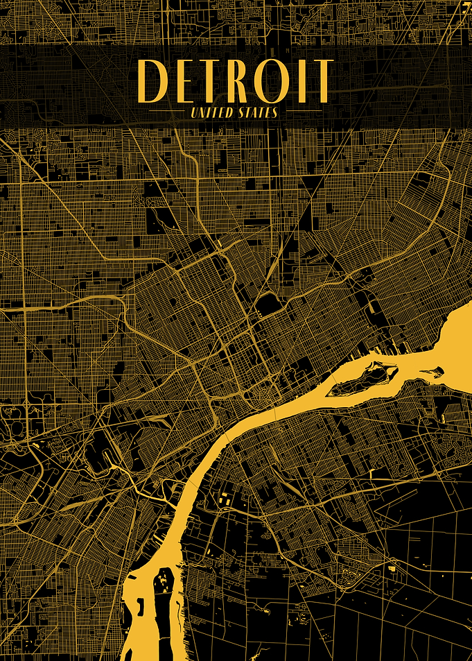 Detroit Golden Map Art