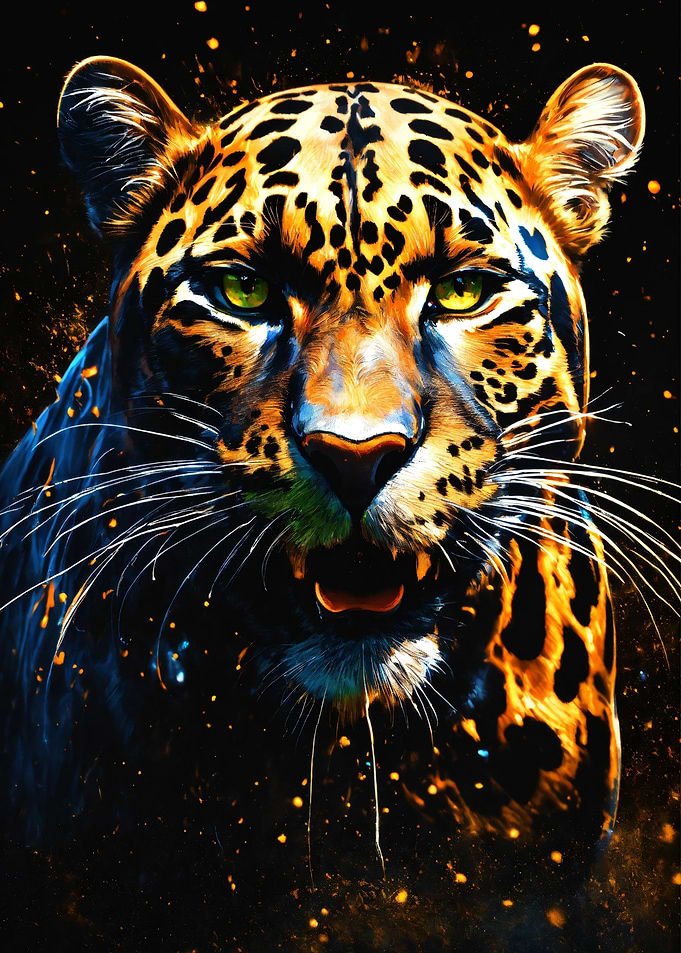 Dramatic Leopard Portrait with Golden Accents