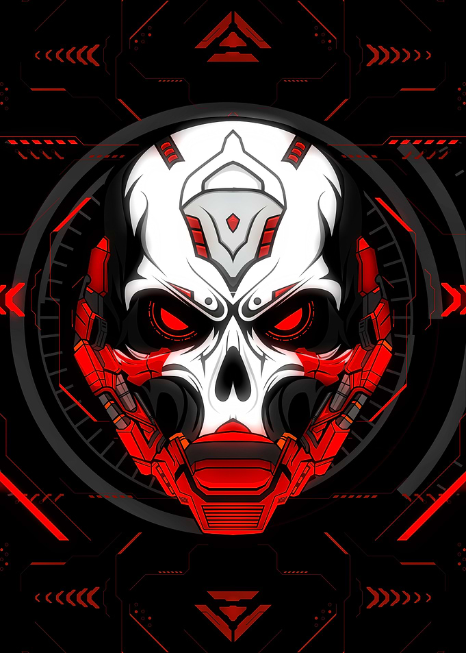 original Cyberpunk Skull with Red Accents