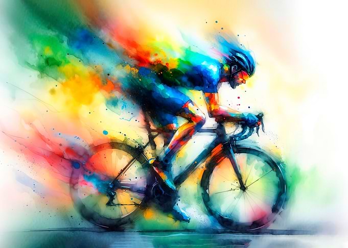 Colorful Cycling Speed Watercolor Art