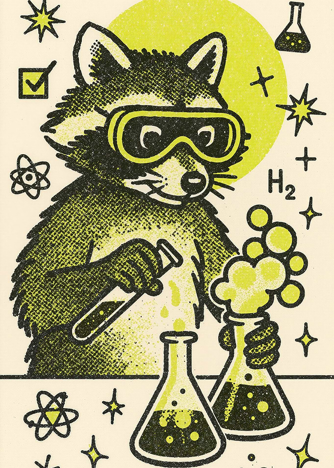 Raccoon Scientist with Beakers and Test Tubes