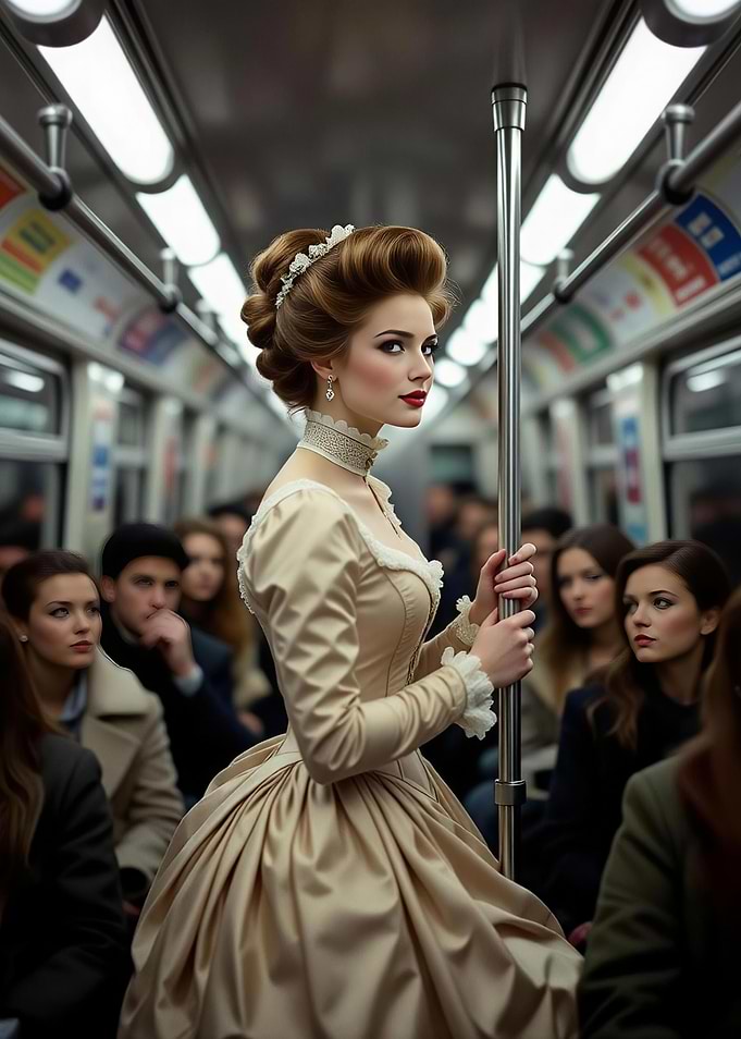 Woman in Gown on Subway