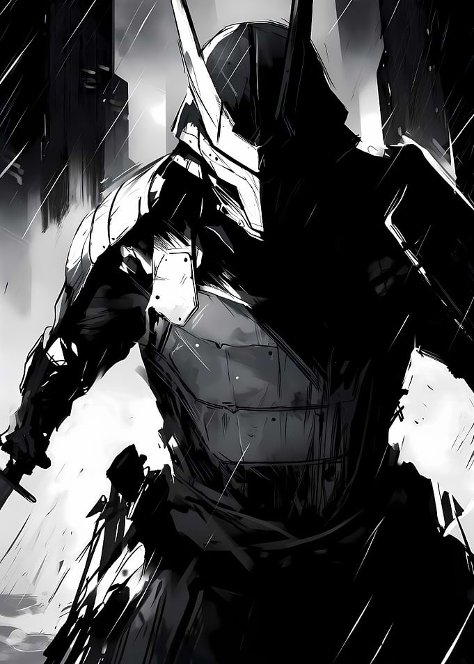 Monochrome Armored Warrior Digital Art