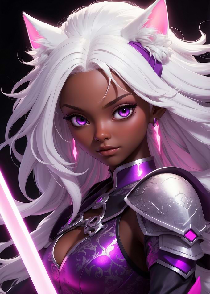 Anime Catgirl Warrior with Pink Sword