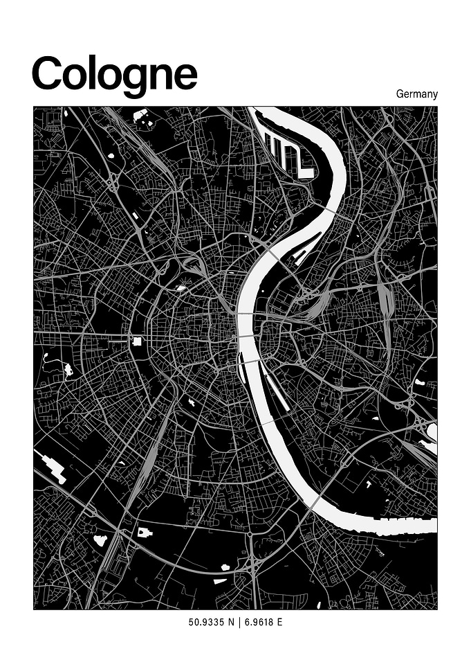 Cologne Black and White Map