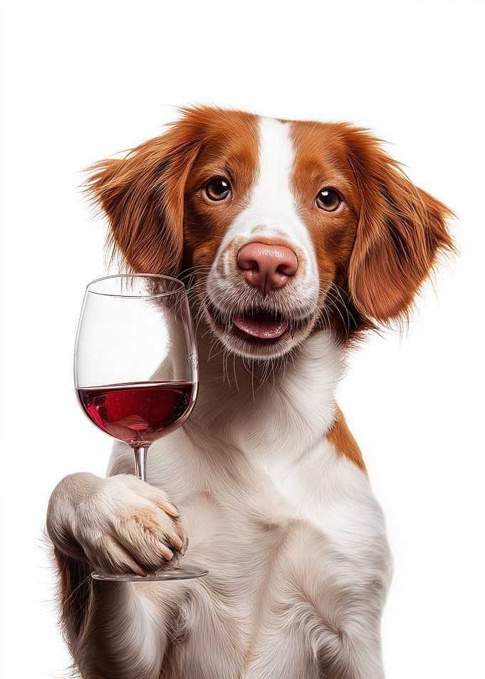 Brittany dog with Wine Glass