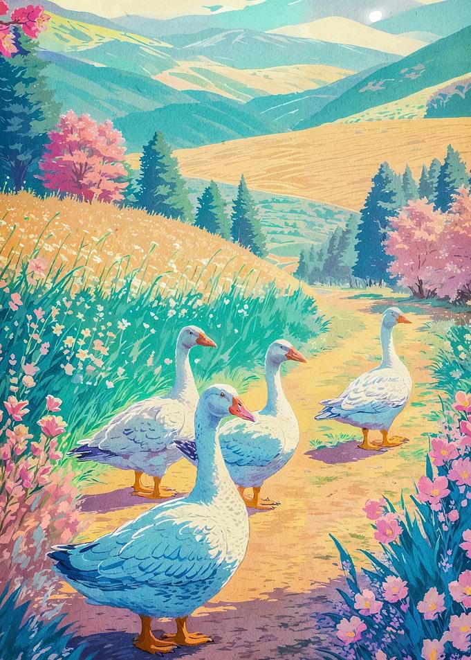 Geese Pastel Landscape