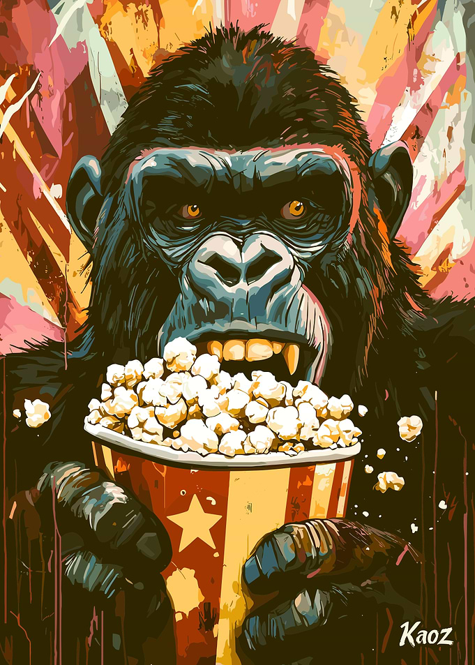 Gorilla with Popcorn Bucket Illustration