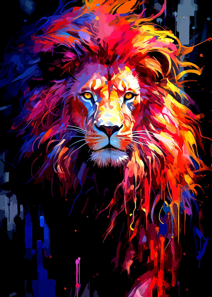 Colorful Lion Portrait