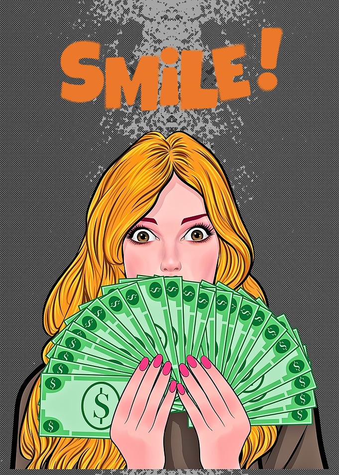 Smile! Woman with Money Pop Art