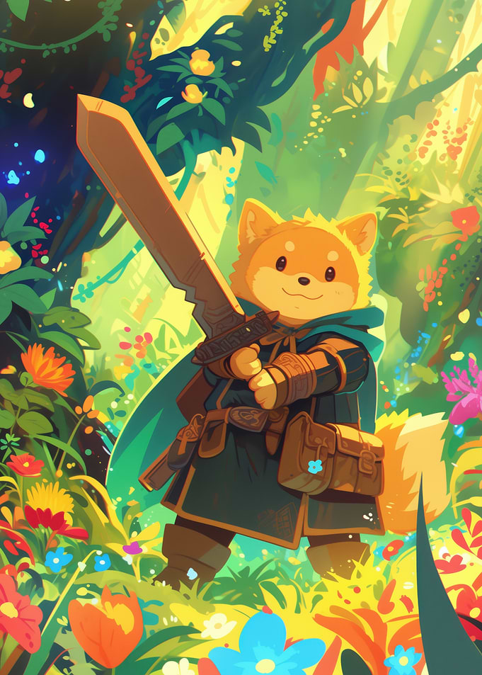 Dog Warrior in Floral Forest