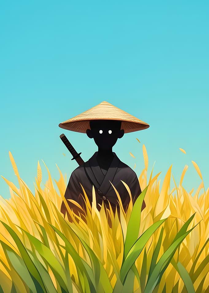 Silhouette Samurai in Wheat Field