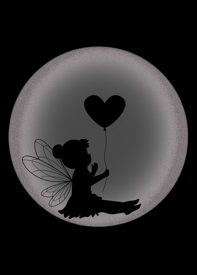 Fairy with Heart Balloon Silhouette