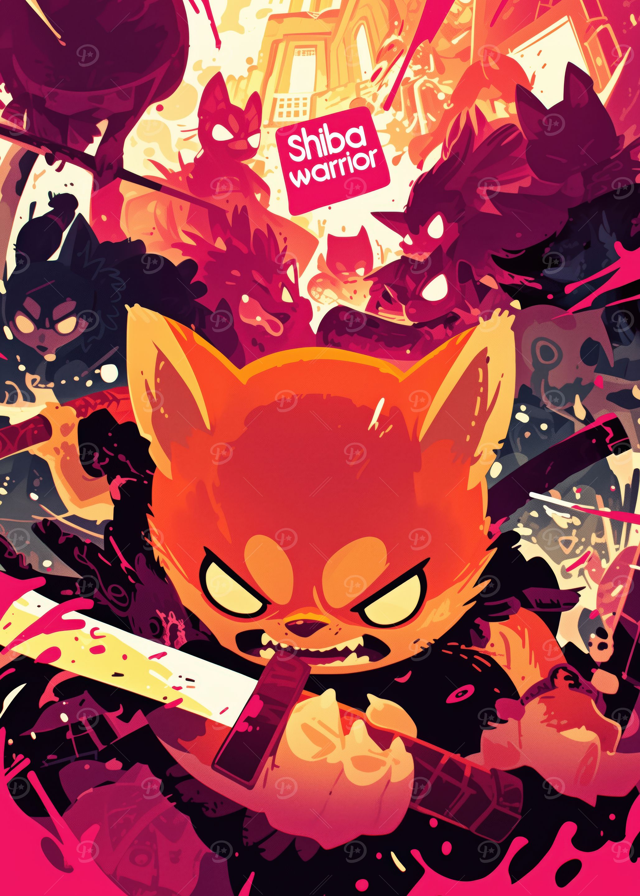 Shiba Warrior Cartoon Illustration