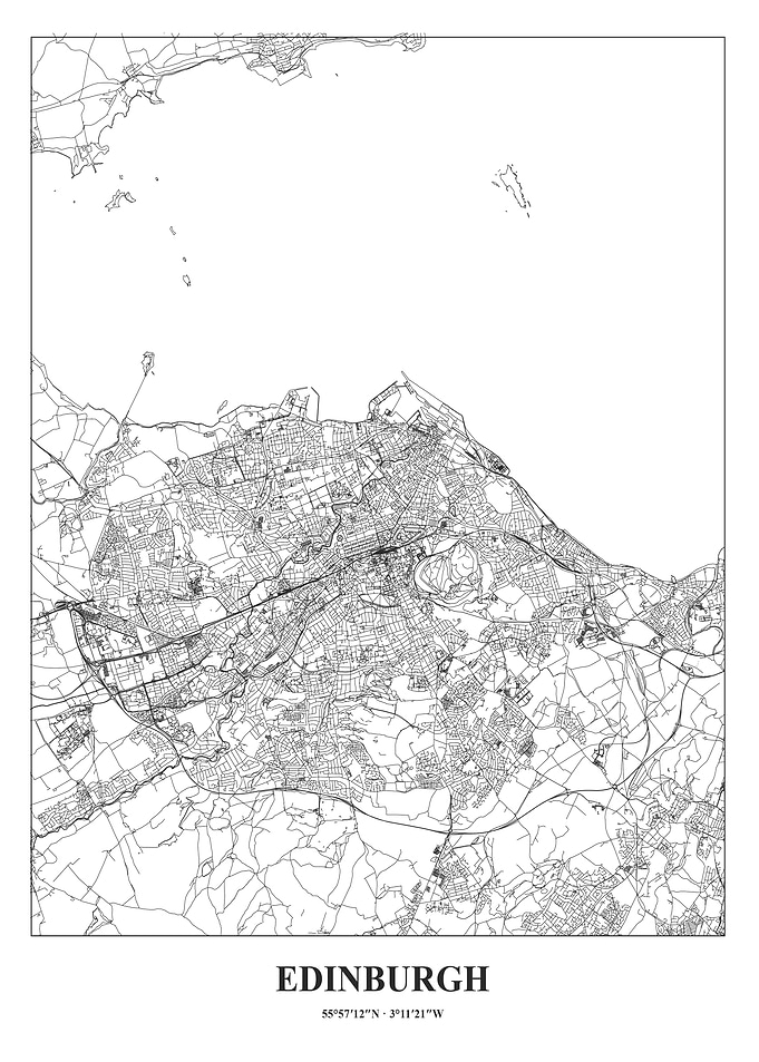 Edinburgh City Map - Detailed Black Lines