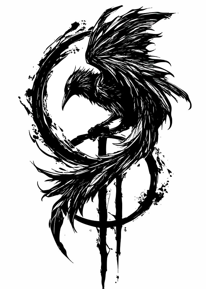 Raven on Sword Ink Illustration