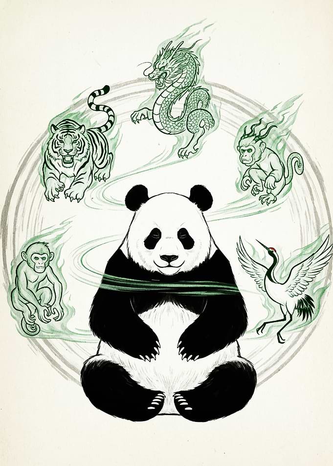 Panda with Zodiac Animals Illustration