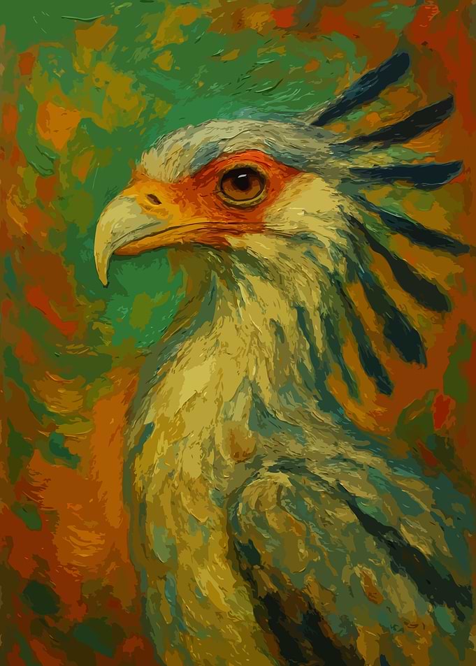 Secretary Bird Portrait Painting Art