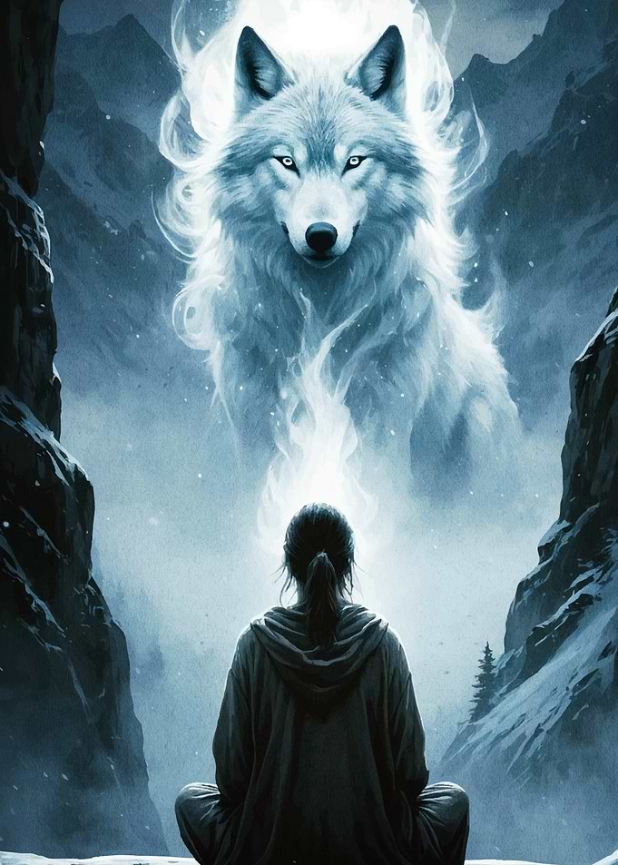 Mystical Wolf Meditating Figure
