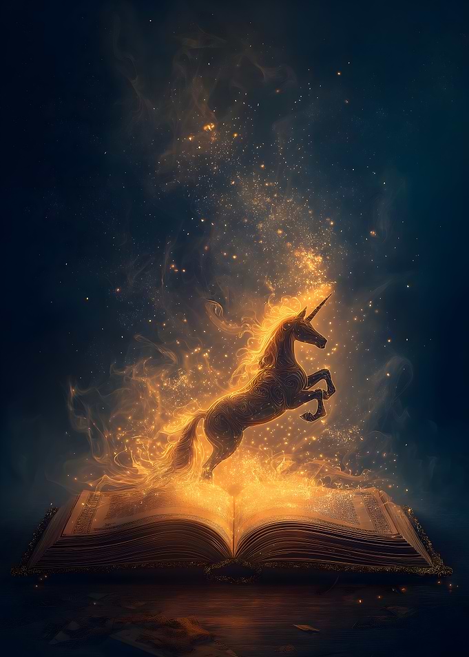 Unicorn Emerging from Book