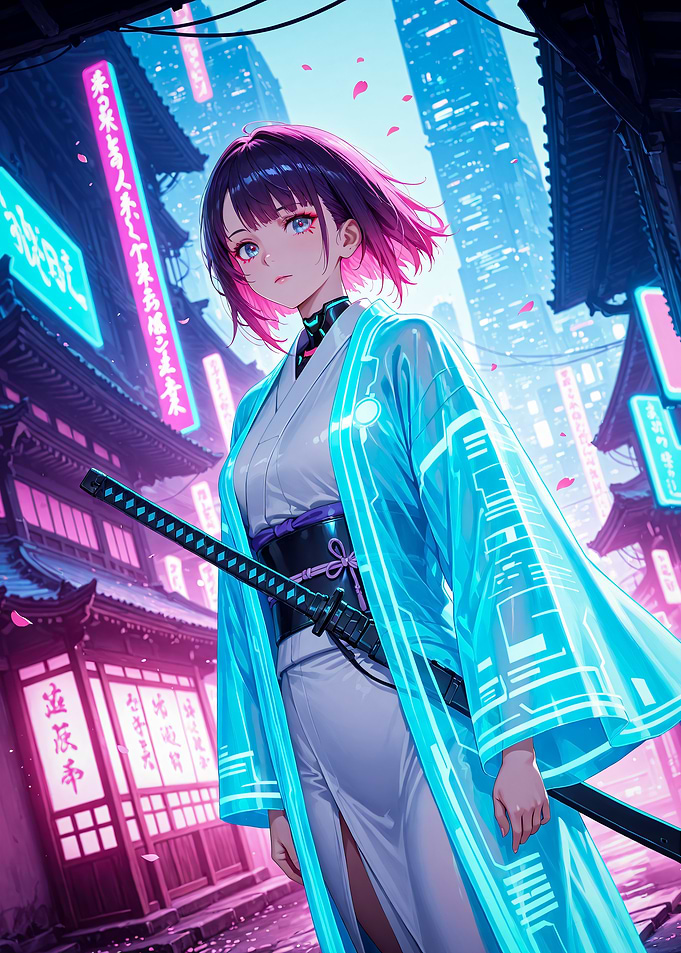 Cyberpunk Style Anime Girl with Katana