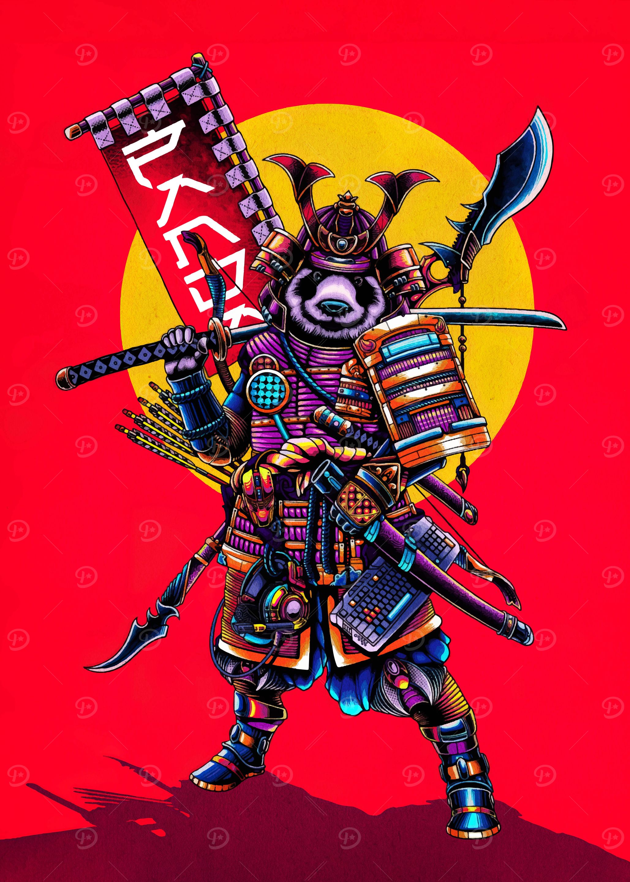 Panda Samurai Warrior with Flag