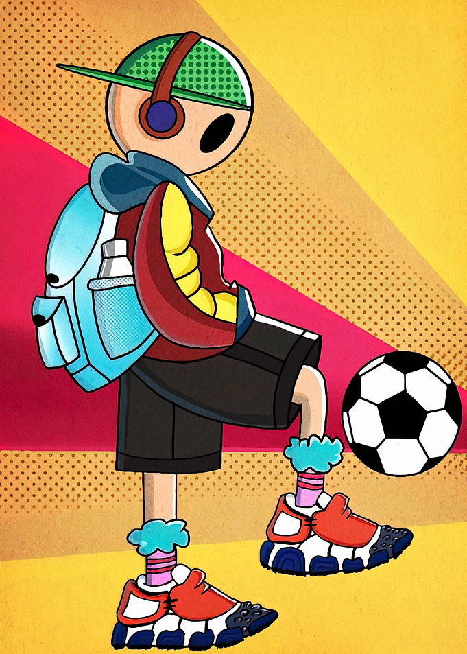 Cartoon Soccer Player with Headphones