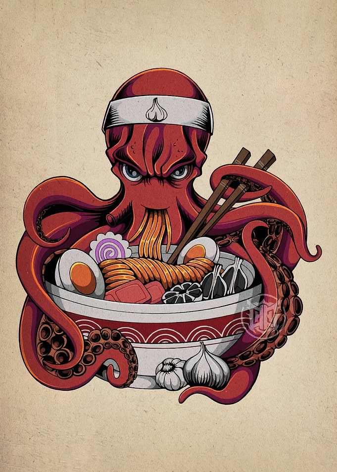 Octopus Chef with Ramen Bowl