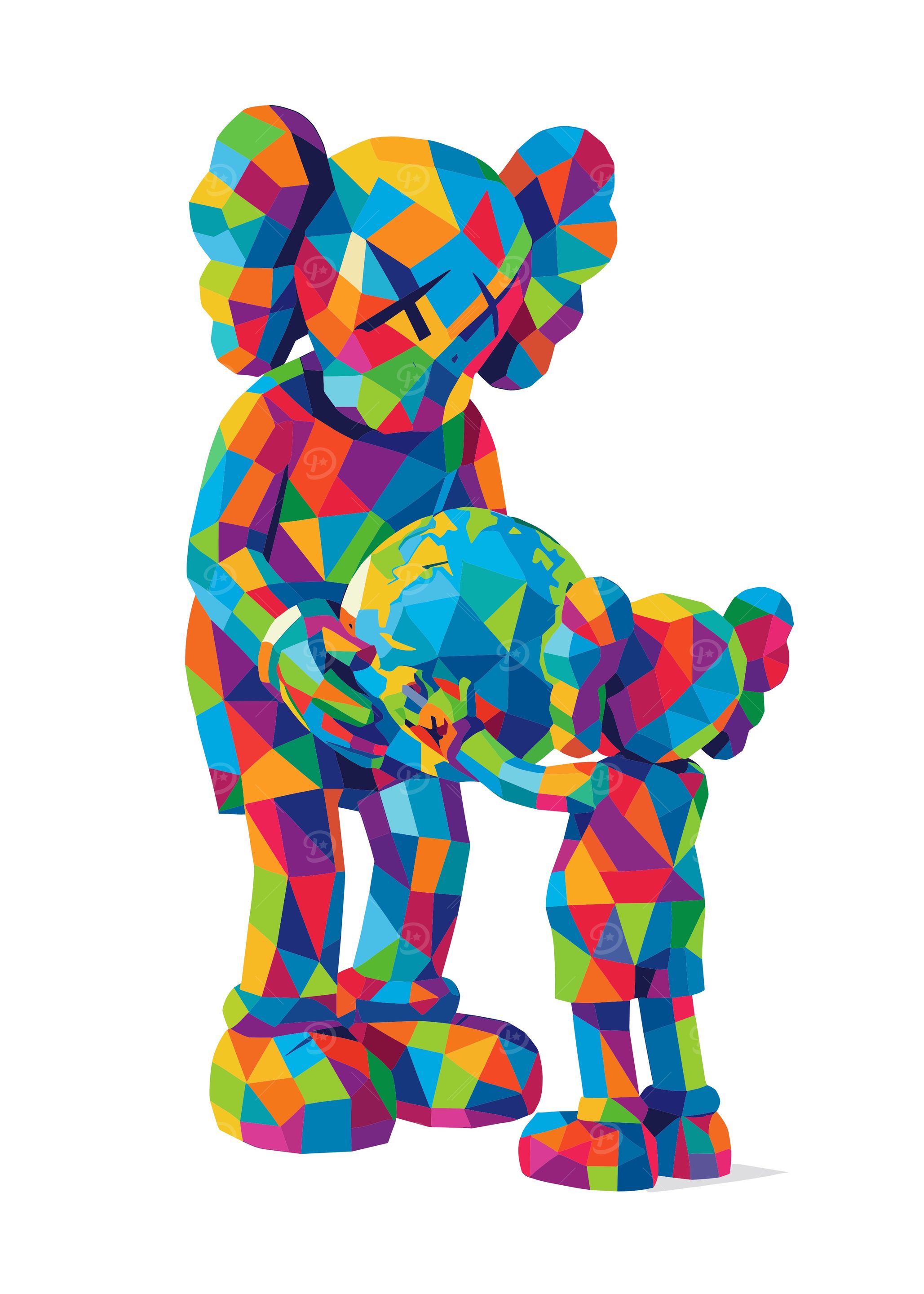 Colorful KAWS Figures Holding Globe