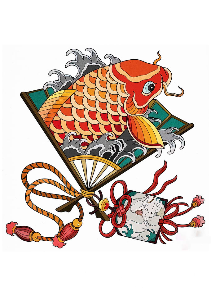 Koi Fish with Fan and Charm