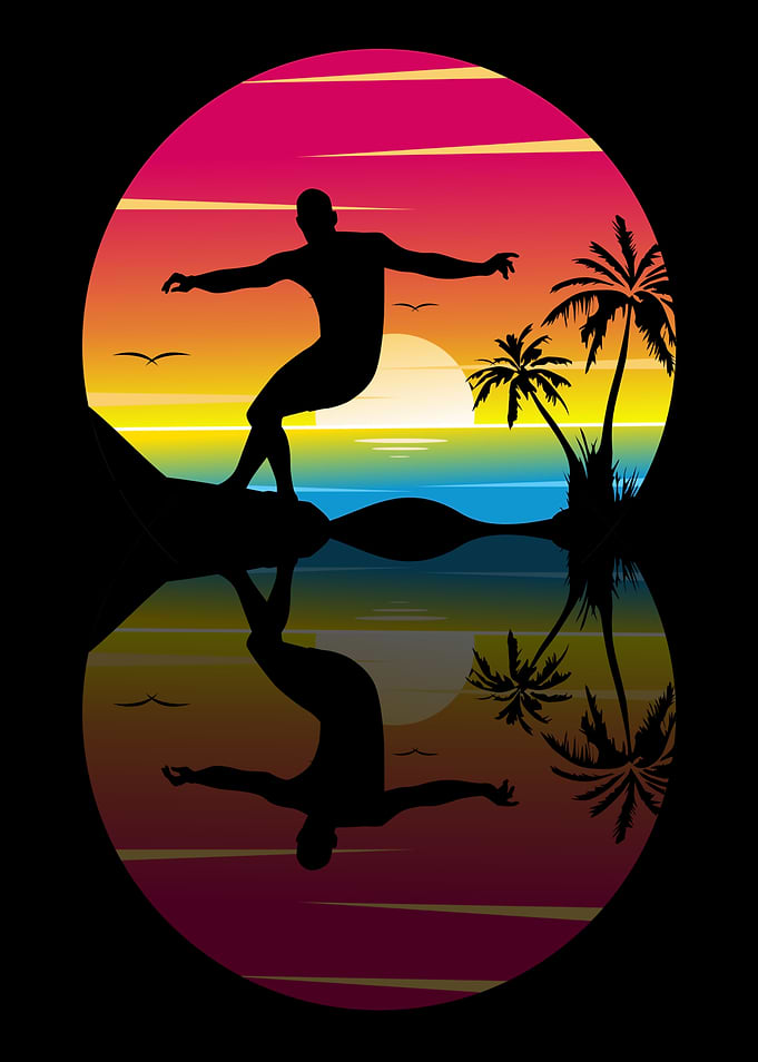 Surfer Silhouette at Sunset Reflection