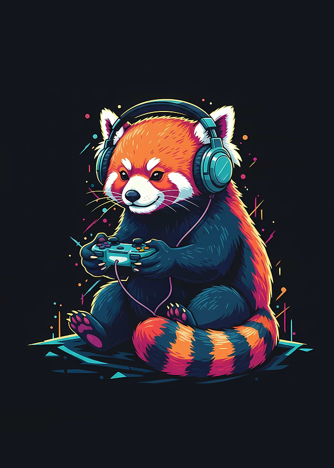 Red Panda Gamer with Headphones