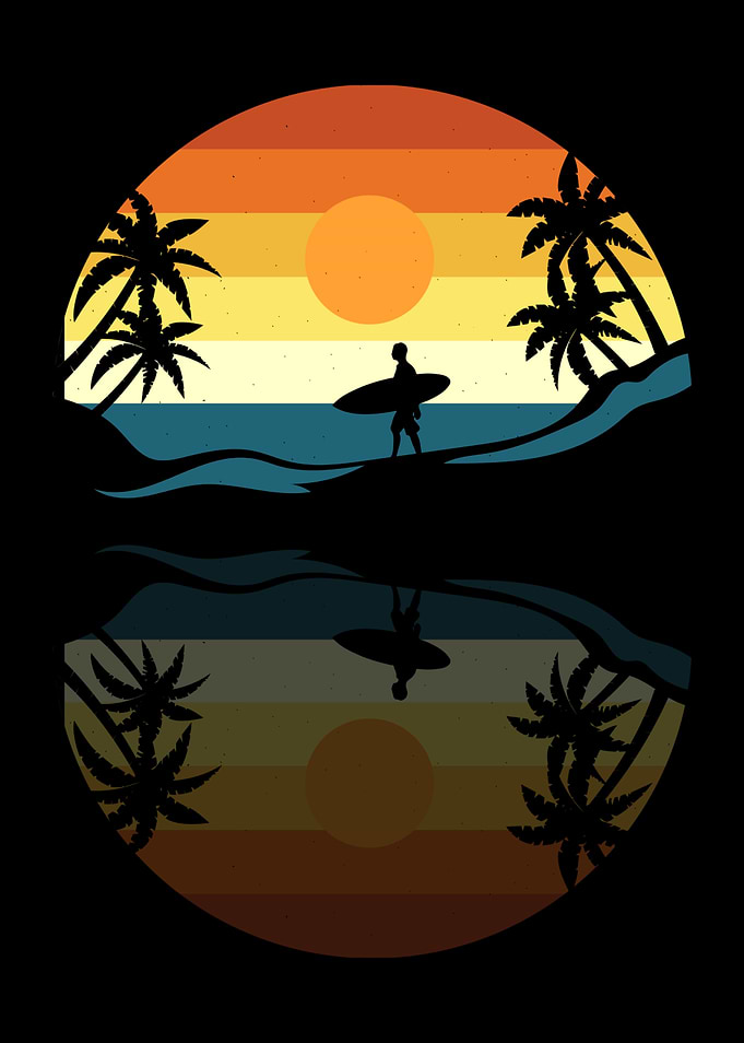 Retro Surfer Beach Sunset Reflection