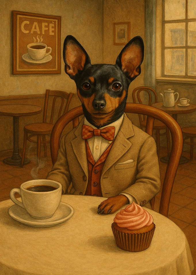 Dog in Suit at Cafe