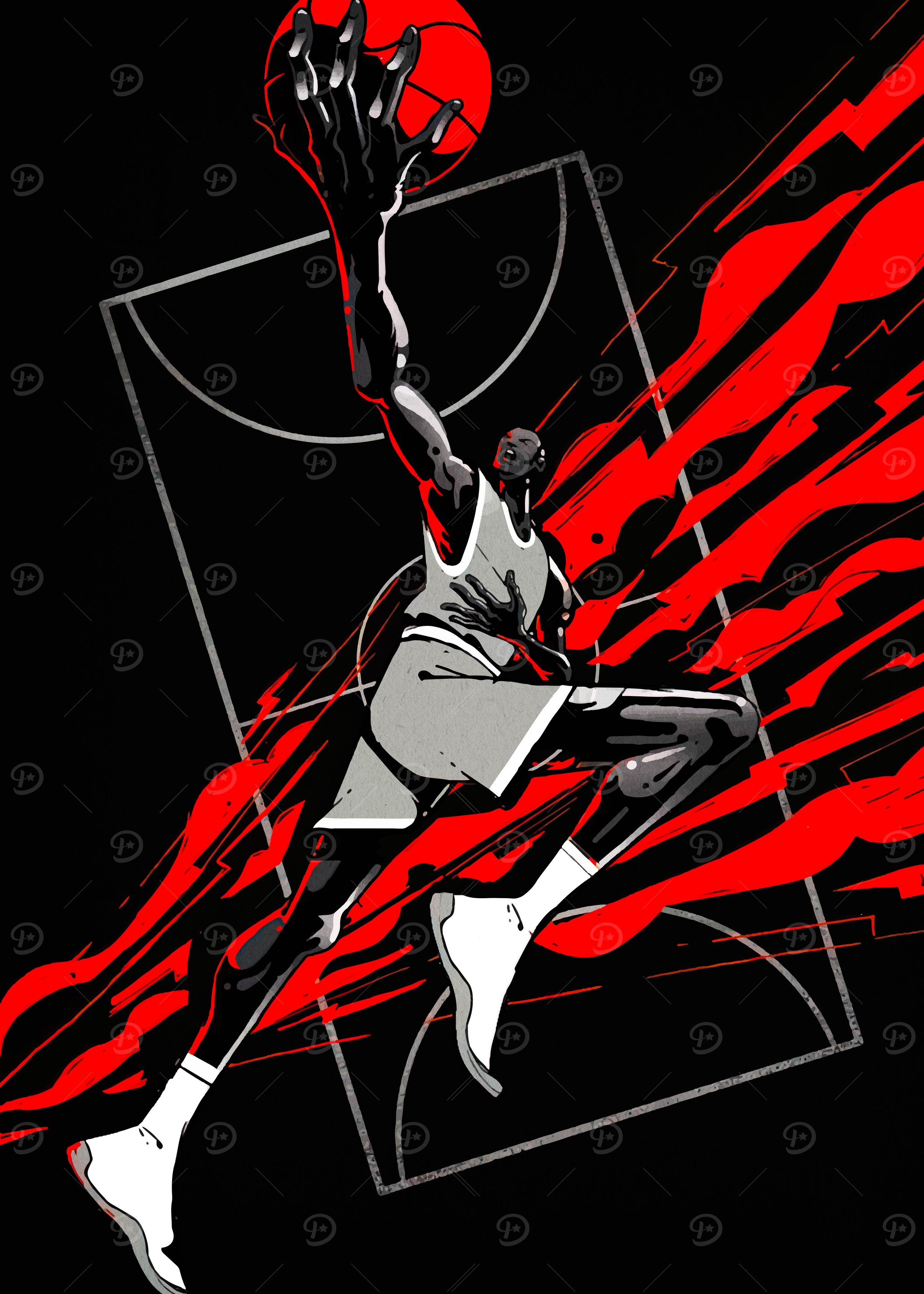Basketball Player Dunking with Red Streaks