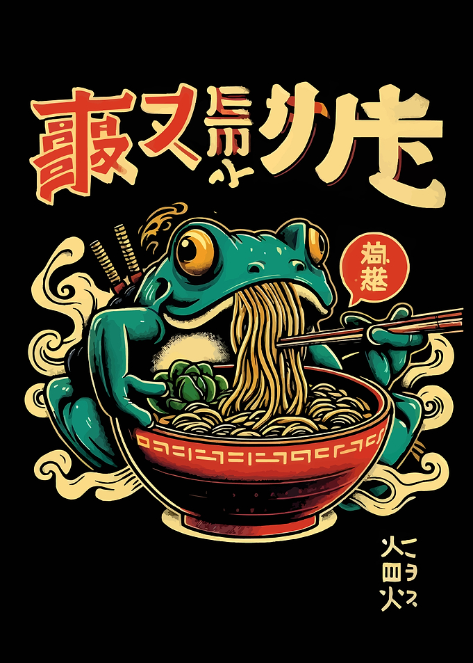 Frog Eating Ramen Japanese Art