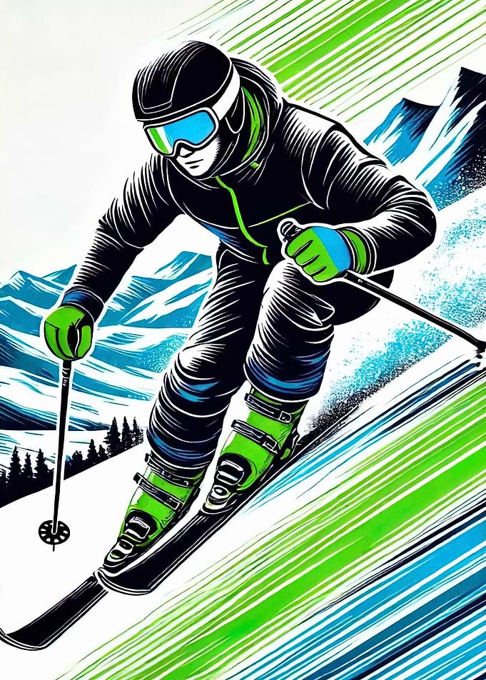 Skier on Mountain Slope, Digital Art