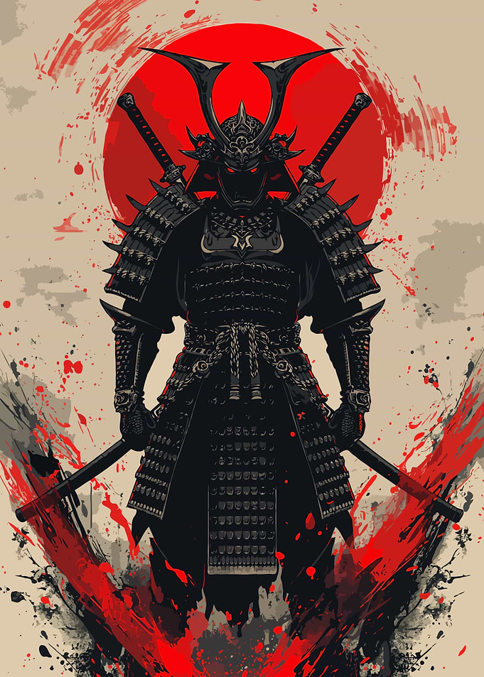 Samurai Warrior with Red Sun