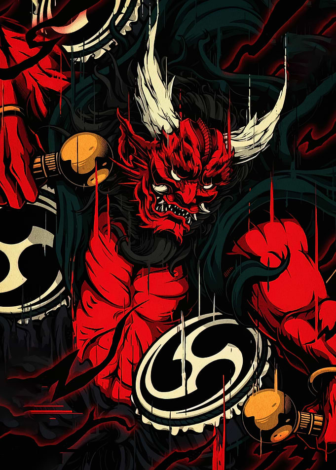 Red Oni Drummer Illustration