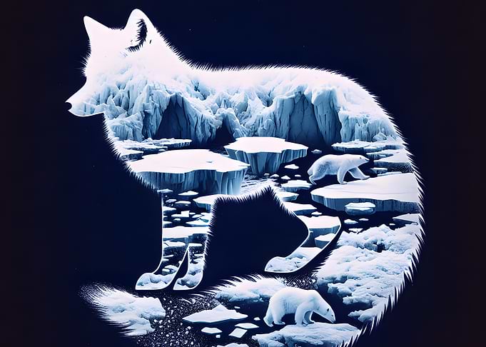 Arctic Fox Iceberg Double Exposure