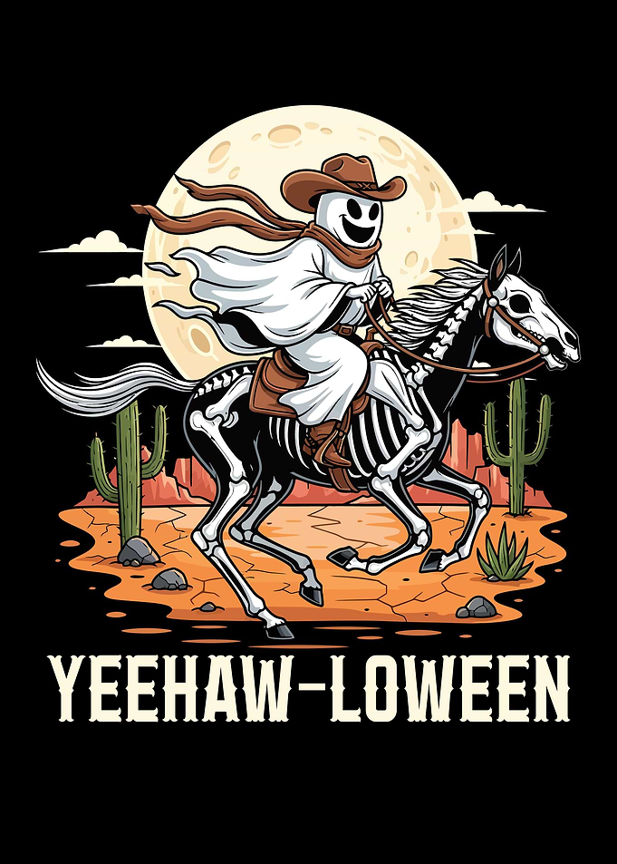 Yeehaw-loween: Ghost Cowboy on Skeleton Horse