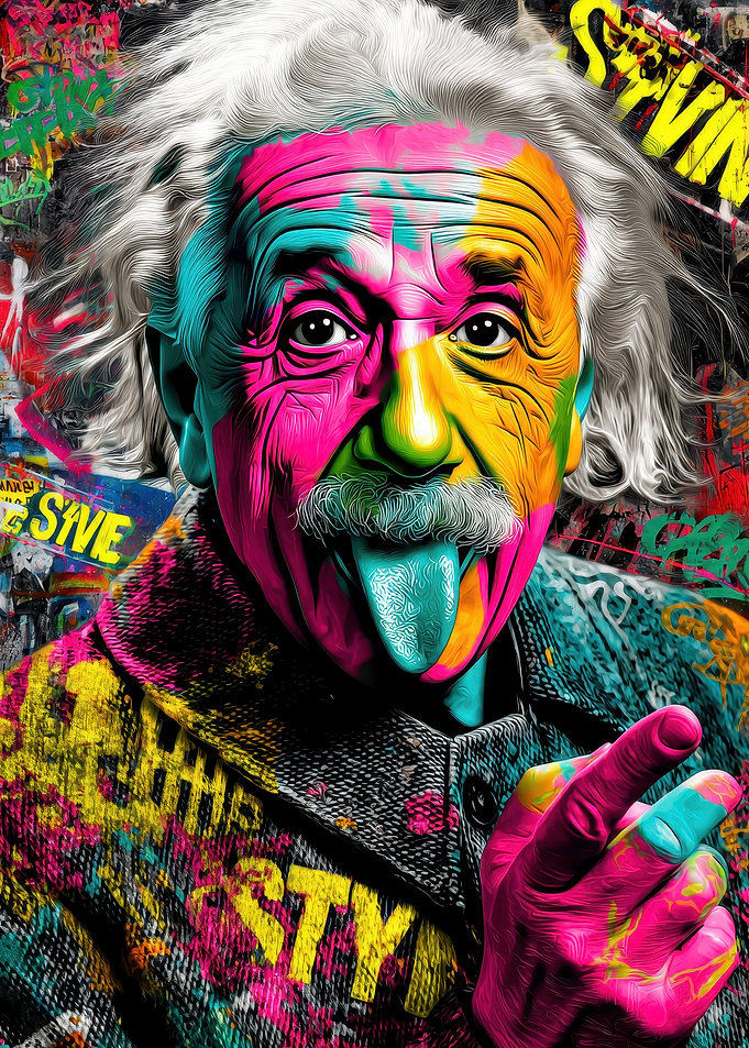 Colorful Einstein Portrait with Graffiti Background