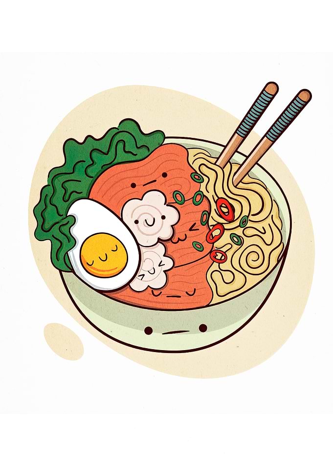 Cute Cartoon Ramen Bowl Illustration