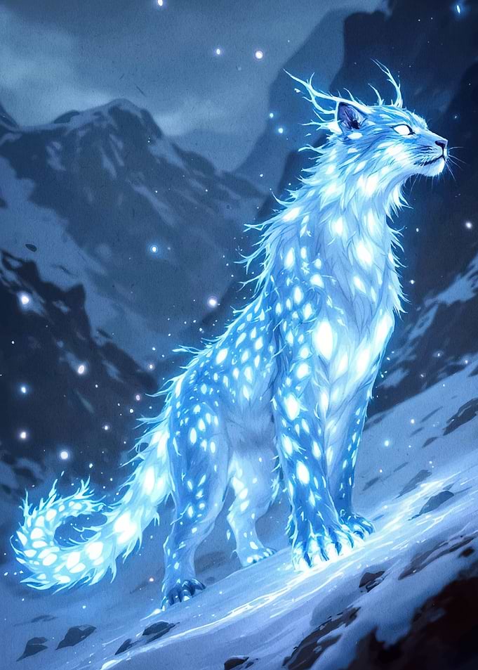 Glowing Feline Snowy Mountains