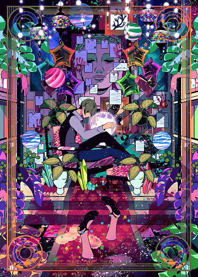 Surreal Room with Figure and Moon