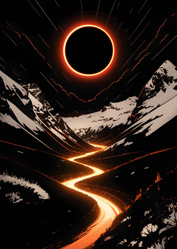 Orange Eclipse Over Mountain Valley
