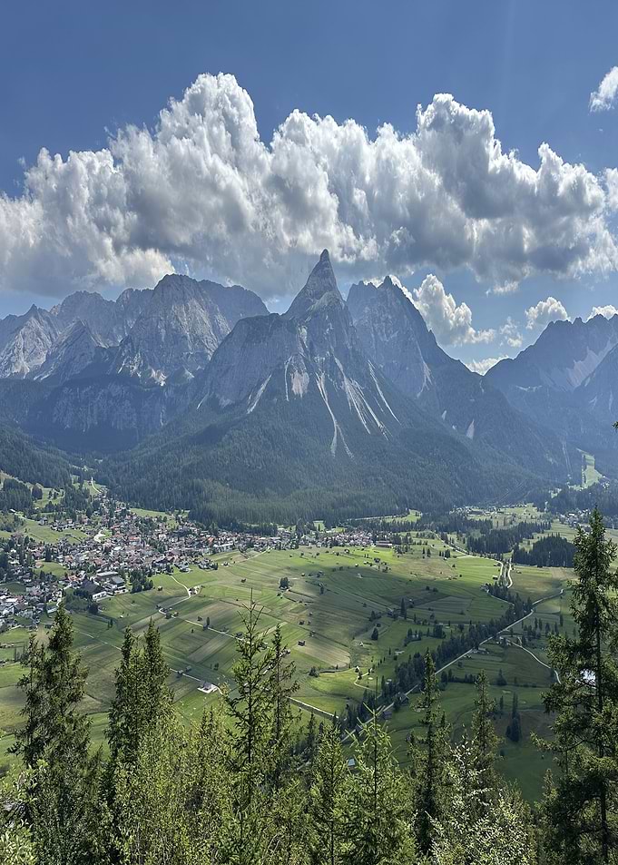Mountain valley landscape with village view